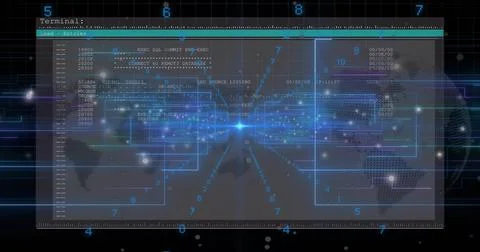 Displaying translucent terminal window showing CLI text across network イラスト素材