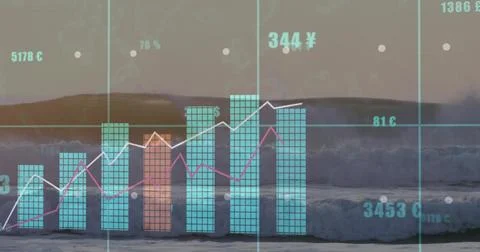 Displaying translucent vertical bar chart spanning shoreline, with two line Stock Photos