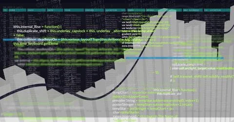 Displaying translucent white bar chart with black curved trend line on digital Stock Illustration