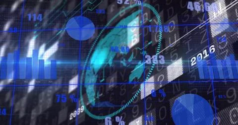 Displaying transparent 3D globe on analytics dashboard, with binary stream and 스톡 사진