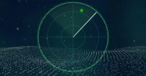 Displaying transparent circular radar scope sweeping across dark teal interface, 스톡 일러스트