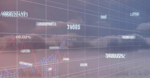 Displaying transparent market data chart occupying center in clouds, with 3D Stock Photos