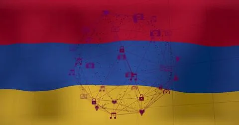 Displaying transparent sphere network over tricolor flag, showing envelope Stock Illustration