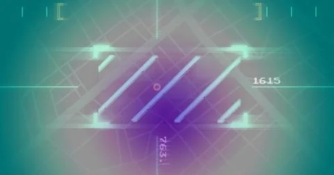 Displaying triangular HUD panel centered on virtual grid, showing five bars and Stock Illustration