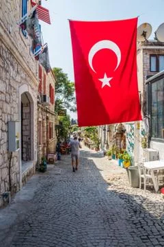Displaying the Turkish flag. Stock-Fotos