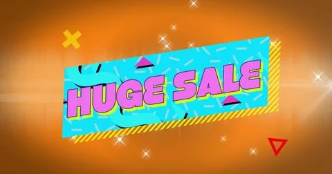 Displaying turquoise-blue banner featuring bold pink 3D HUGE SALE on digital ad, Stock Illustration