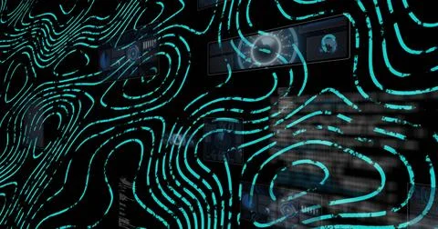 Displaying turquoise contours weaving through dashboard featuring panels, 스톡 일러스트