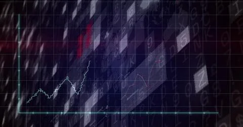 Displaying turquoise line graph moving over grid axes on digital dashboard, Foto stock