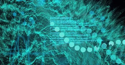Displaying turquoise point-cloud wave moving in digital network, with wireframe Stock Photos