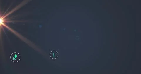 Displaying two teal icons with plug and dollar signs on dark gradient canvas, Stock Photos