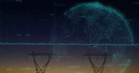 Displaying two towers carrying lines in transmission corridor, with point cloud Stock Illustration