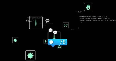 Displaying UI elements on black screen, environmental icons, phone icon, chat Stock Illustration