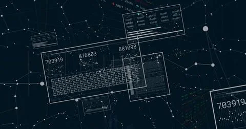 Displaying UI panel showing numeric values on keyboard layout in network space, Ilustración de archivo