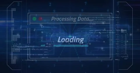 Displaying UI showing Processing Data header, Loading and progress bar in HUD Illustrazione stock