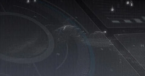 Displaying undulating wireframe mesh wave in interface with grid lines, HUD Illustrazione stock