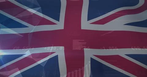Displaying Union Jack flag in dashboard, streaming numeric data, line graphs, 스톡 사진