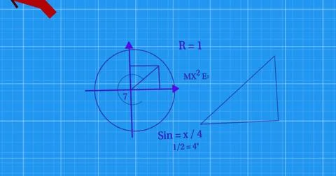 Displaying unit circle with axes, concentric inner circle and inscribed triangle 스톡 일러스트
