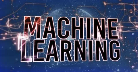 Displaying uppercase MACHINE LEARNING text on tech header over dotted globe, Stock Photos