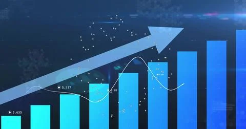 Displaying upward-trending bar chart on digital dashboard, with line graph data Stock Photos