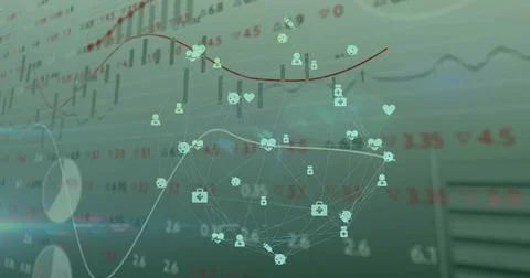 Displaying user icon network on dashboard, showing hearts crosses pill molecules Stock Photos