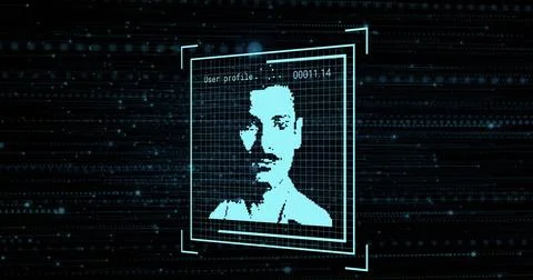 Displaying user profile window showing pixelated male face in interface, with Stockillustratie