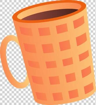 Displaying vector orange mug with handle and grid holding dark brown liquid Illustration