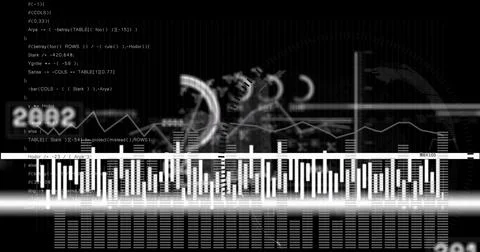 Displaying vertical bar chart histogram within virtual analytics interface, with Stock Photos