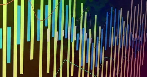 Displaying vertical bar chart tracing data trends on dashboard with red and Stock Photos