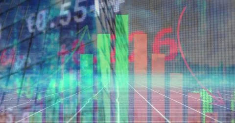 Displaying vertical bars rising from grid plane in trading dashboard, with Stock Photos