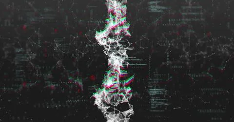 Displaying vertical data strand twisting in virtual data space, showing nodes, Stock Photos