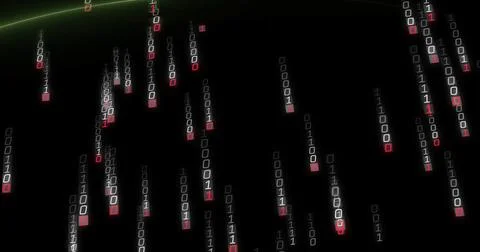 Displaying vertical streams of binary code flowing in data space, with faint Stock Illustration