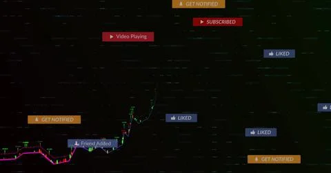 Displaying virtual dashboard showing rising candlestick chart, with GET Stock Illustration