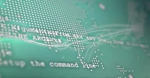 Displaying virtual interface with code snippets and waveform lines over dotted Stock Photos