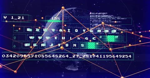 Displaying virtual keyboard grid and numeric strip floating in cyberspace, with Stock Illustration