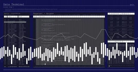 Displaying waveform overlay analyzing data in console, with login terminal and Stock Illustration