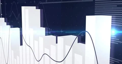 Displaying white 3D bar chart columns rising in virtual dashboard, showing da Stockillustratie