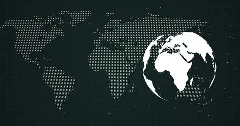 Displaying white 3D globe highlighting Africa, Europe in dashboard, with dotted Stock Illustration