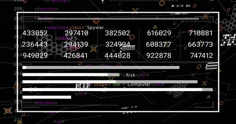 Displaying white-bordered dashboard panel showing ID grid, progress bars and Illustrazione stock