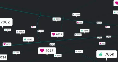 Displaying white bubble box with heart icon and numeric counter on 3D grid, Stock Photos