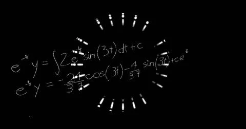 Displaying white chalk equations and glowing ticks forming circular pattern on Stock Illustration