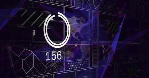 Displaying white circular progress gauge over dotted Americas map with numeric イラスト素材