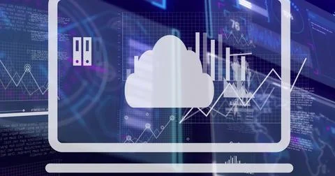 Displaying white cloud icon on large monitor frame on dashboard, showing line Stockillustratie