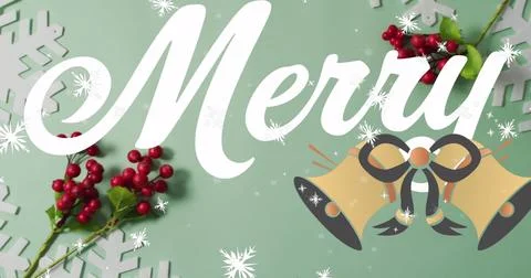 Displaying white cursive Menu text floating on mint canvas with snowflakes red Stock Photos