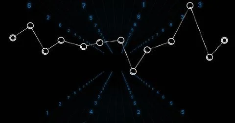 Displaying white dotted-line graph nodes over dark grid in 3D data space, with Stock Illustration