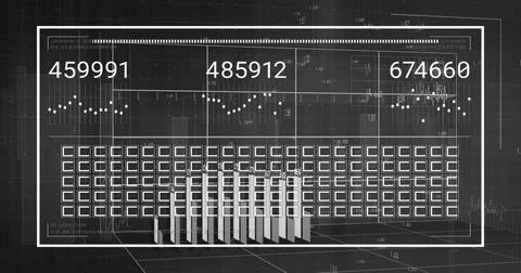Displaying white framed dashboard panel showing three numeric readouts in vir Ilustración de archivo