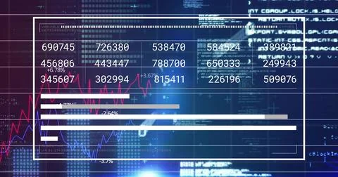 Displaying white-framed dashboard showing six-digit tiles, percents and red blue Stock-Illustration