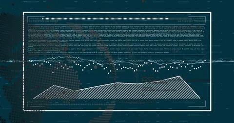 Displaying white-framed data panel on dark teal HUD, showing hatched area, Stock Illustration
