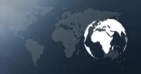 Displaying white globe occupying right on dark blue gradient, dotted halftone Stock Illustration