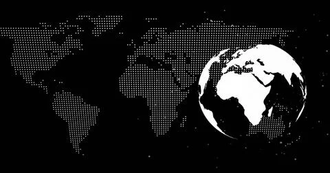 Displaying white globe showing Africa, Europe, hovering right over halftone map, Stock Illustration