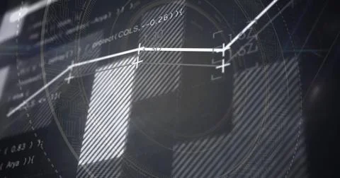 Displaying white graph line with data markers spanning digital screen grid, 스톡 사진